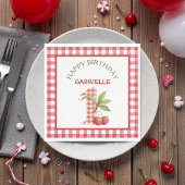 Baby's Cherry First Red Gingham Birthday Servet