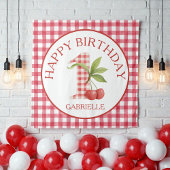 Baby's Cherry First Red Gingham Birthday  Wandkleed