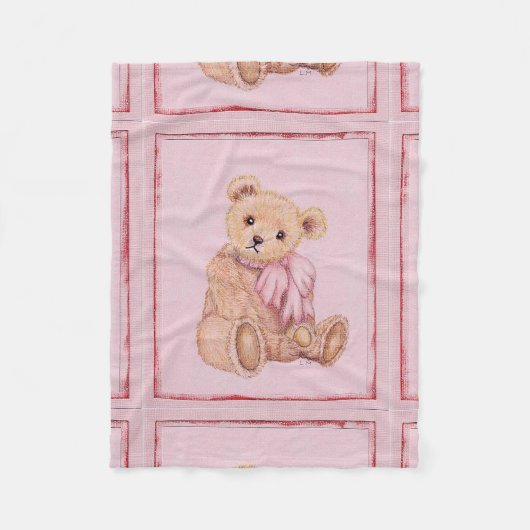Baby's deken, Teddy beer, Roze Fleece Deken (Voorkant)