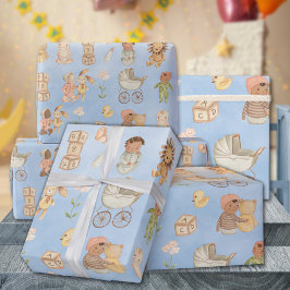 Baby's & Dieren Internationaal Blauw Cadeaupapier
