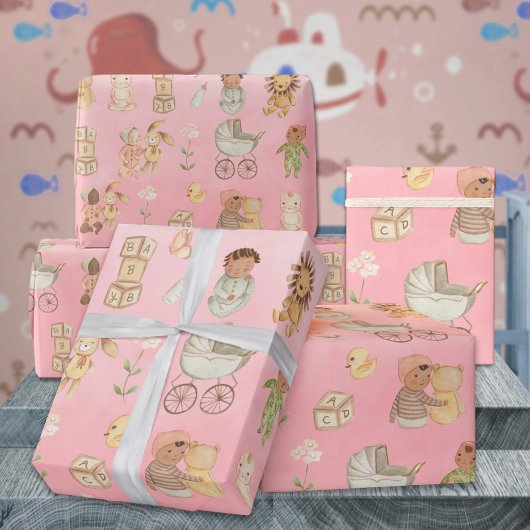Baby's & Dieren Internationaal Roze Cadeaupapier