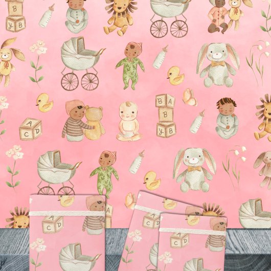 Baby's & Dieren Internationaal Roze Cadeaupapier