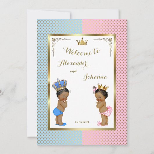 Baby's Douche TWINS, roze blauw, elegante backgrd  Kaart (Voorkant)