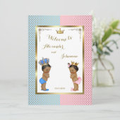 Baby's Douche TWINS, roze blauw, elegante backgrd  Kaart (Staand voorkant)