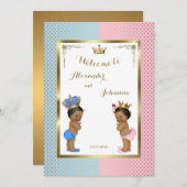 Baby's Douche TWINS, roze blauw, elegante backgrd  Kaart (Voorkant / Achterkant)