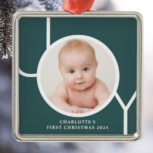 Baby's eerste aangepaste kerstfoto groen metalen ornament
