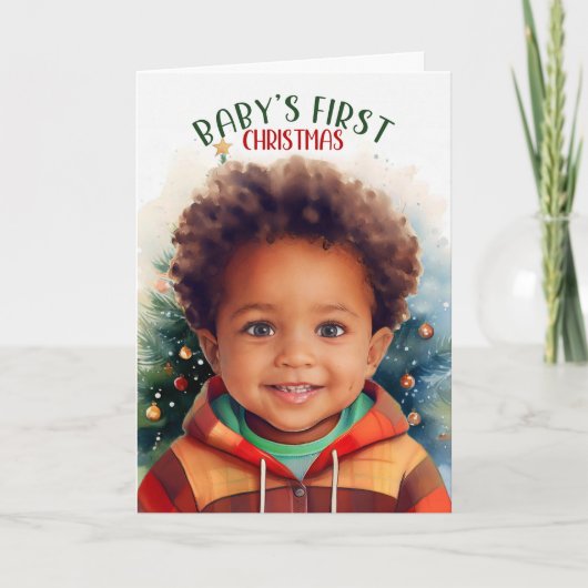 Baby's eerste Afro-Amerikaanse kerstjongen Feestdagen Kaart (Voorkant)