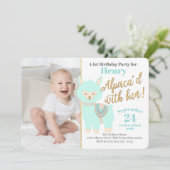Baby's eerste alpaca-verjaardagsfeestje met foto kaart (Staand voorkant)