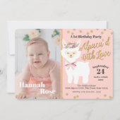 Baby's eerste alpaca-verjaardagsfeestje met foto kaart (Voorkant)