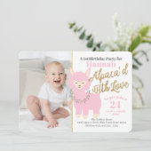 Baby's eerste alpaca-verjaardagsfeestje met foto kaart (Staand voorkant)