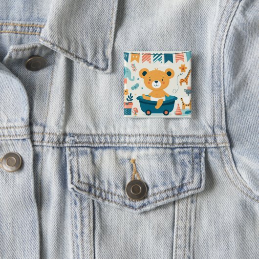 Baby's eerste bad vierkante button 5,1 cm (In situ)