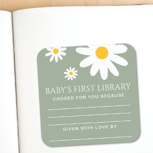 Baby's eerste bibliotheek baby shower vierkante sticker