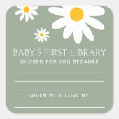 Baby's eerste bibliotheek baby shower vierkante sticker (Voorkant)