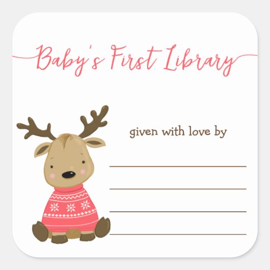Baby's eerste bibliotheek, baby showers boekenplaa vierkante sticker (Voorkant)