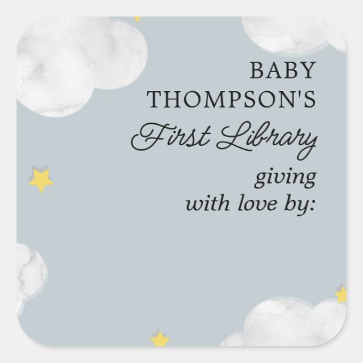 Baby's Eerste Bibliotheek Boekplaat Blauw Grijs Wo Vierkante Sticker (Voorkant)