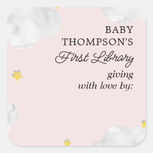Baby's Eerste Bibliotheek Boekplaat Roze Wolken Vierkante Sticker