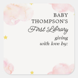 Baby's Eerste Bibliotheek Boekplaat Roze Wolken Vierkante Sticker