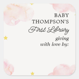 Baby's Eerste Bibliotheek Boekplaat Roze Wolken Vierkante Sticker
