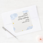 Baby's Eerste Bibliotheek Bookplate Blauwe Wolken Vierkante Sticker (Envelop)