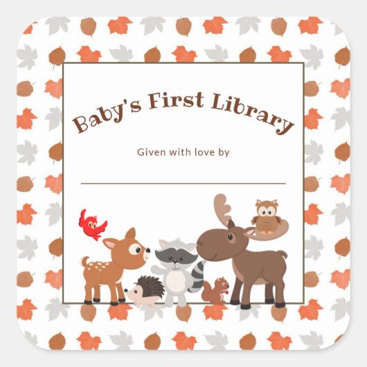 Baby's eerste Bibliotheek, houten dierenboekenplaa Vierkante Sticker (Voorkant)