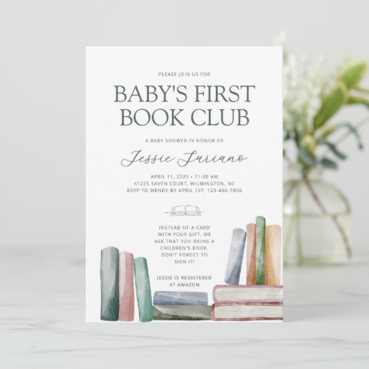 Baby's eerste boek Club Baby shower uitnodiging (Staand voorkant)