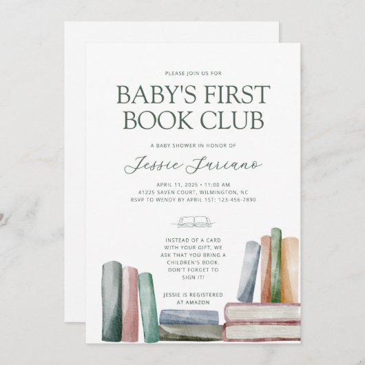 Baby's eerste boek Club Baby shower uitnodiging (Voorkant / Achterkant)