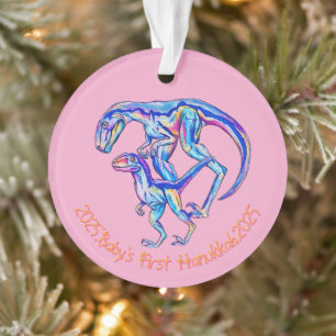Baby's eerste Chanoeka 2025 meisje Dino Velocirapt Ornament