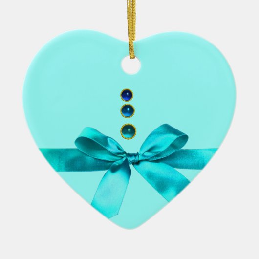 BABY'S EERSTE CHRISTMAS Blue Ribbon Baby Boy Heart Keramisch Ornament (Voorkant)
