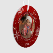 BABY'S EERSTE CHRISTMAS Red White Snowflake 2 Foto Ornament (voorkant)