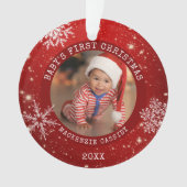 BABY'S EERSTE CHRISTMAS Red White Snowflake 2 Foto Ornament (voorkant)
