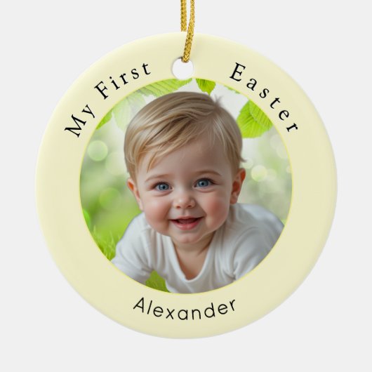 Baby's eerste Easter Elegant Foto Keepsake Geel Keramisch Ornament (Voorkant)