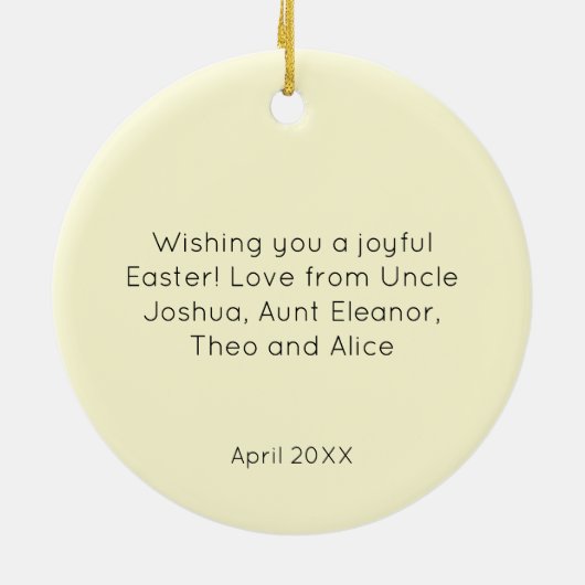 Baby's eerste Easter Elegant Foto Keepsake Geel Keramisch Ornament (Achterkant)
