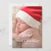 Baby's eerste elegante kerstscript twee foto's feestdagenkaart (Voorkant)