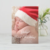 Baby's eerste elegante kerstscript twee foto's feestdagenkaart (Staand voorkant)
