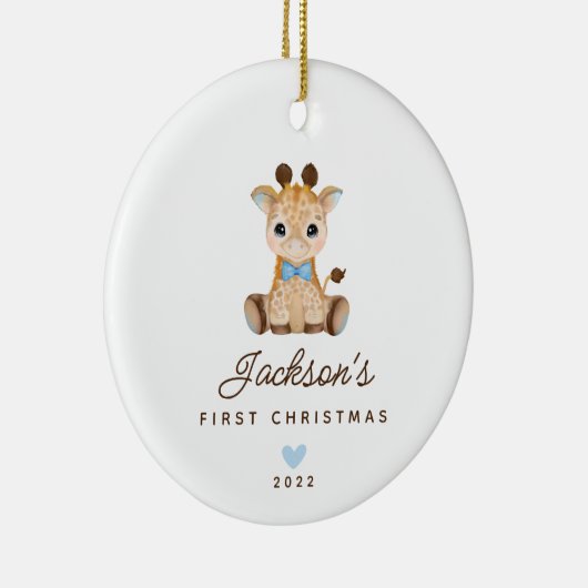 Baby's eerste Giraffe kerstjongen Keramisch Ornament (Rechts)