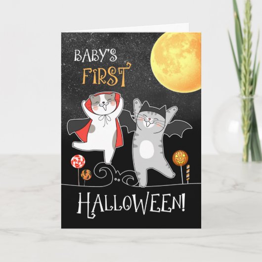 Baby's eerste halloween dansende katten feestdagen kaart (Voorkant)