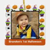Baby's eerste Halloween Foto Cute Personalized Keramisch Ornament (Voorkant)