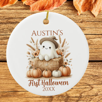 Baby's eerste Halloween-geest met pompoenen Keramisch Ornament