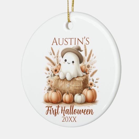 Baby's eerste Halloween-geest met pompoenen Keramisch Ornament (Links)