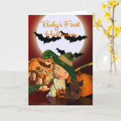 Baby's eerste Halloween met vleermuizen en pompoen Kaart (Gele Bloem)