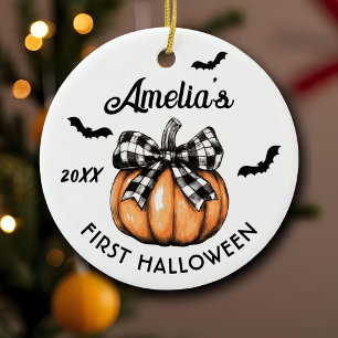 Baby's Eerste Halloween Pompoen Lint Vleermuizen  Keramisch Ornament