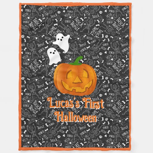 Baby's Eerste Halloween Pompoen Personaliseer Naam Fleece Deken