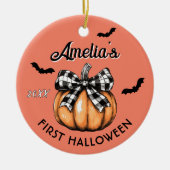 Baby's eerste Halloween Pumpkin Bow Bats Keramisch Ornament (Voorkant)