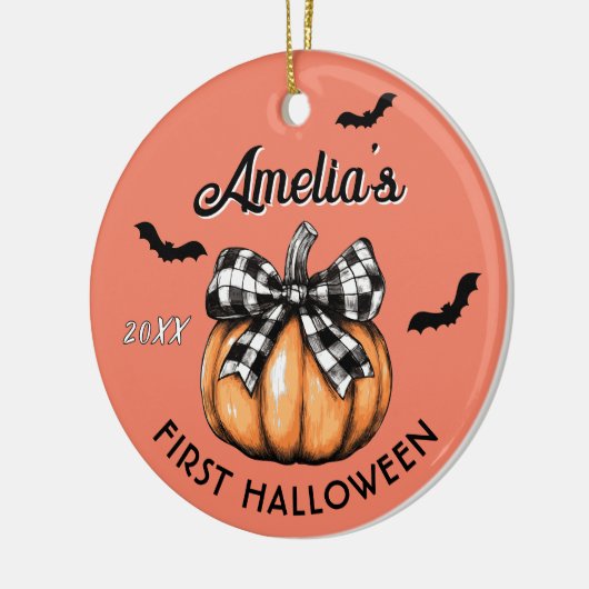 Baby's eerste Halloween Pumpkin Bow Bats Keramisch Ornament (Links)
