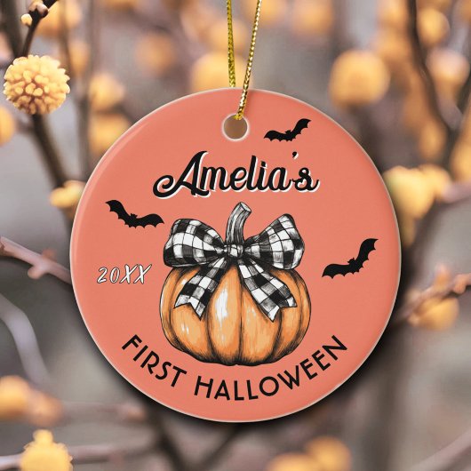 Baby's eerste Halloween Pumpkin Bow Bats Keramisch Ornament