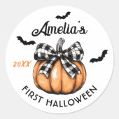 Baby's eerste Halloween Pumpkin Bow Bats Ronde Sticker (Voorkant)