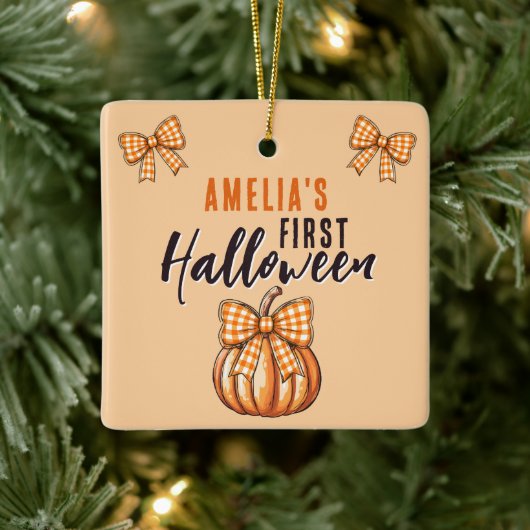 Baby's eerste Halloween Pumpkin Bow Keramisch Ornament (Boom)
