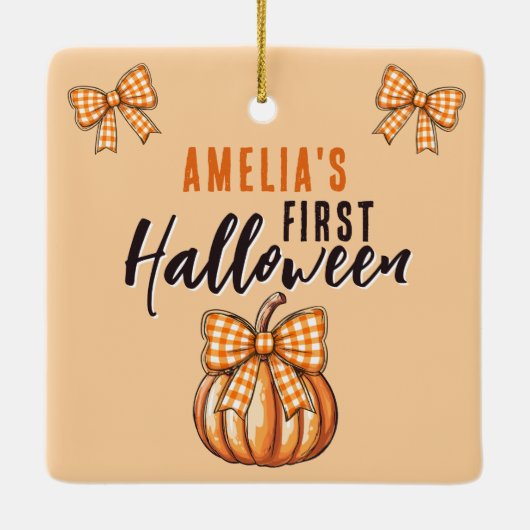 Baby's eerste Halloween Pumpkin Bow Keramisch Ornament (Achterkant)