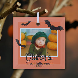 Baby's eerste Halloween Zwarte Vleermuizen Foto Glas Ornament