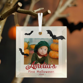 Baby's eerste Halloween Zwarte Vleermuizen Foto Glas Ornament